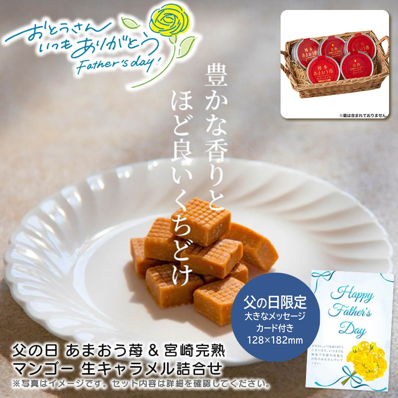 【土日限定クーポン配布中】【本日P2倍】父の日 ギフト 早割 プレゼント<br>父の日 あまおう苺&宮崎完熟マンゴー 生キャラメル詰合せ<br>贈り物 スイーツ 手土産 お祝い 父の日<br>※こちらの商品はメーカー直送品です。