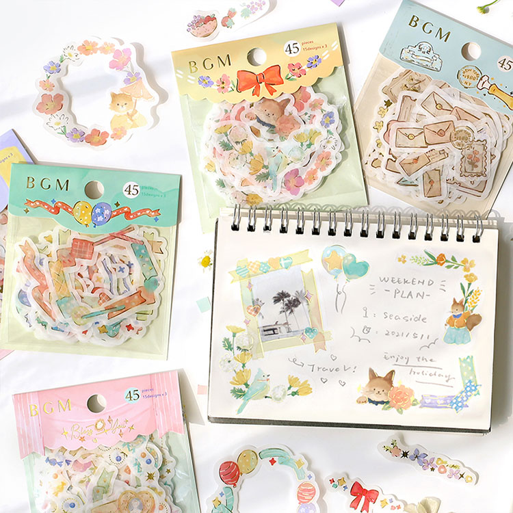 楽天市場 Bgm ビージ エム フレークシール 箔押し 15デザインｘ3枚 45枚 デコレーション 花の宝石箱 Bs Dg009 雑貨と文具の店 Gute Gouter