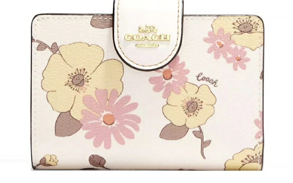 【★ハッピーホリディSALE！個数限定大特価】COACH/コーチ　フローラル クラスター プリント チョーク　二つ折り 財布 コンパクト CH734 IMCAH 【春財布】【ラッピング無料】【楽ギフ_包装】【新社会人】【母の日】【スーパーSALE】