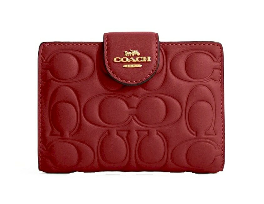 【★即納★ハッピーホリディSALE！個数限定大特価】COACH/コーチ　ミディアム コーナー ジップ ウォレット シグネチャー 二つ折り 財布 コンパクト CM241 IMCHE チェリーレッド 【春財布】【ラッピング無料】【楽ギフ_包装】【新社会人】【母の日】【スーパーSALE】