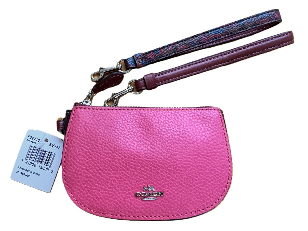 【即納！限定大特価！スペシャルSALE！】COACH/コーチ ダブルストラップ リストレットポーチ Two Strap Wristlet Pouch Wallet Clutch Pink Zipper Case F22715 SVMJ ピンク【ラッピング無料】【楽ギフ_包装】｜インポートサムシング