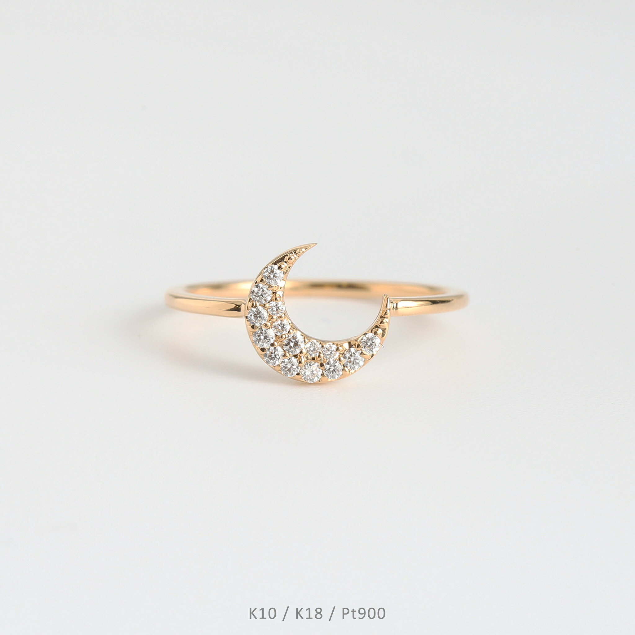 【Luna Ring】K10/K18/Pt900 三日月 モチーフ パヴェ ダイヤモンド リング 指輪 10金 10k k10 18金 18k k18 pt900 イエローゴールド ピンクゴールド ホワイトゴールド プラチナ レディース サイズ 号 ギフト プレゼント