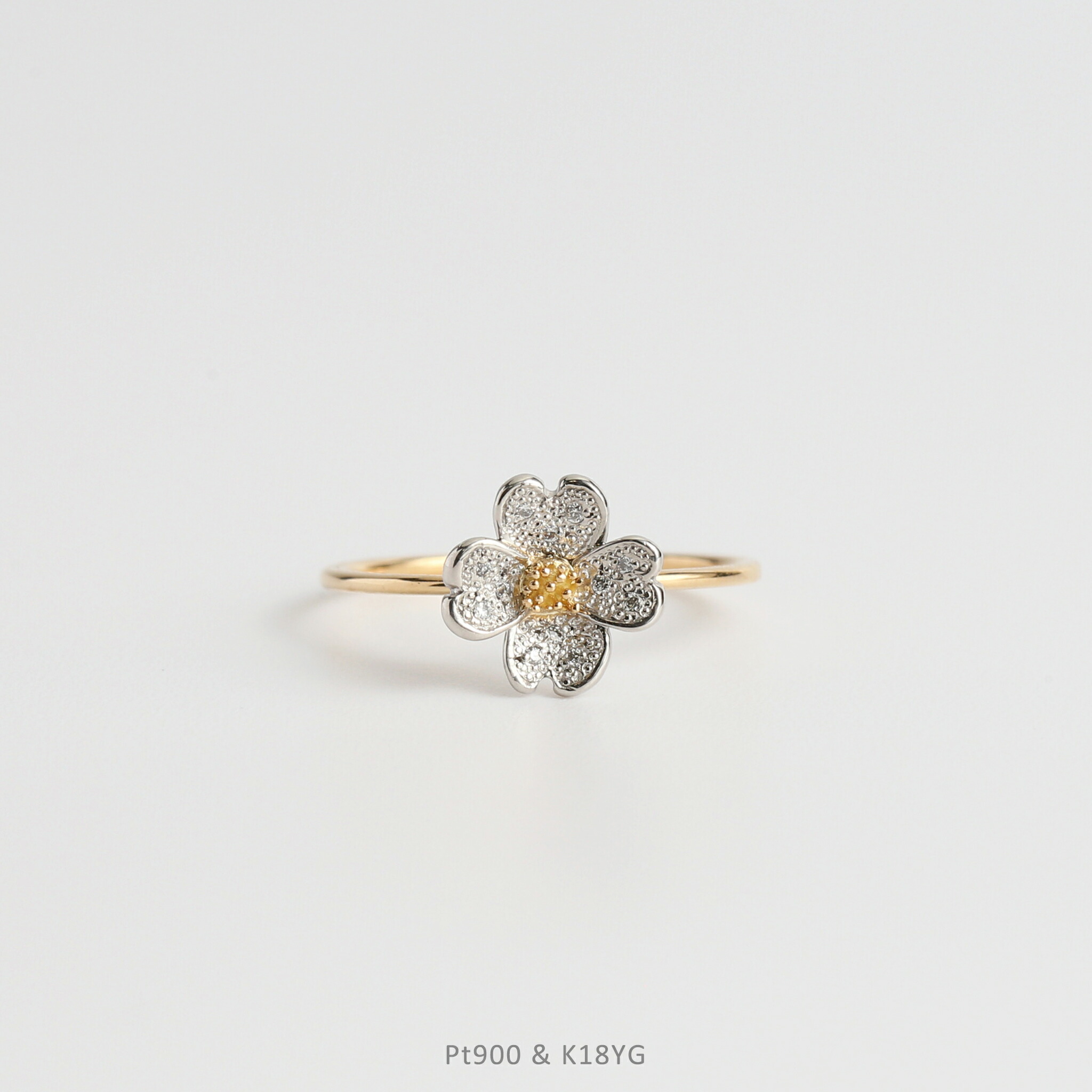 【Flowering / Ring】 Pt900＆K18イエローゴールド 花 モチーフ ダイヤモンド コンビカラー リング 指輪 花水木 k18 18金 18k pt900 プラチナ レディース サイズ 号 プレゼント ギフト｜AVARON