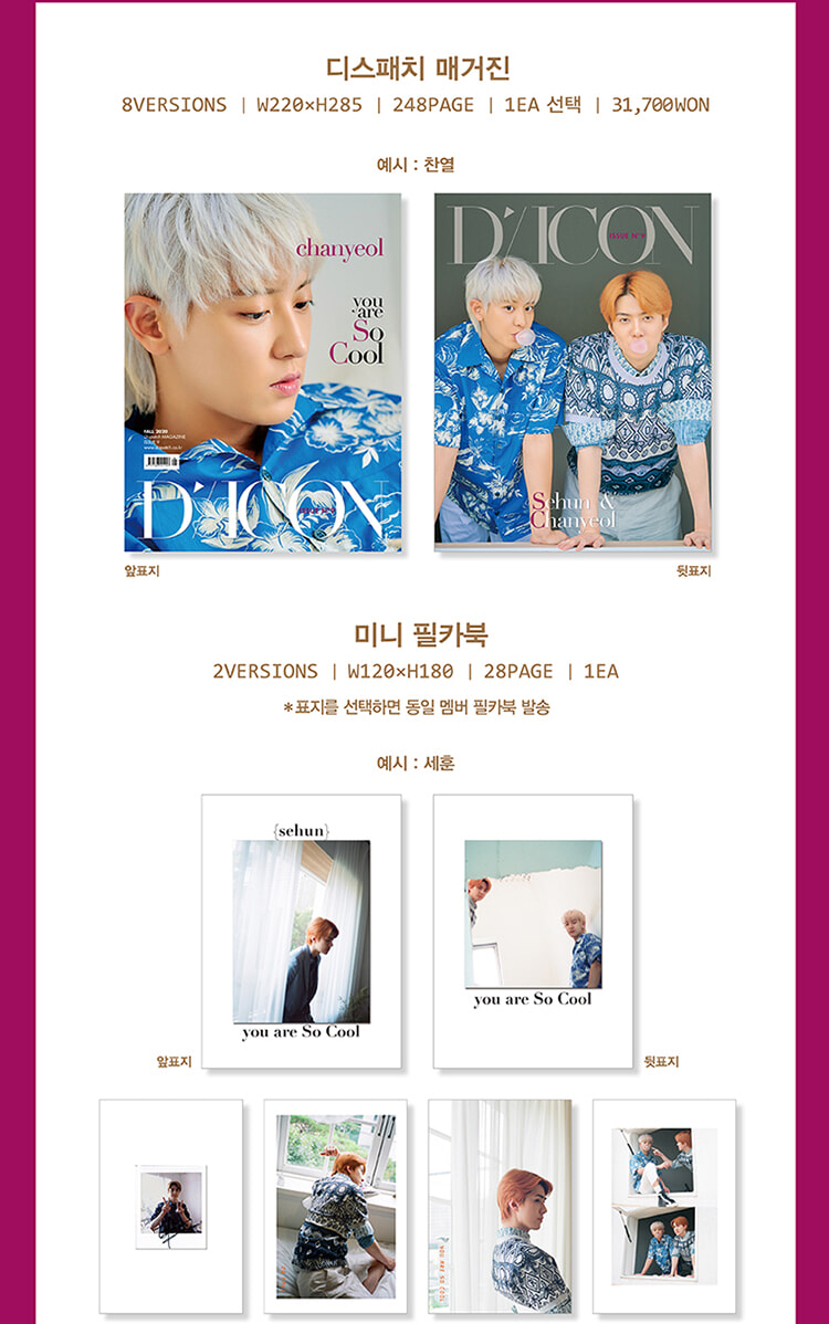 楽天市場 送料無料 Exo Sc Dicon Vol 9 You Are So Cool 8種選択 Chanyeol Sehun エクソ セフン チャニョル フォトブック 写真集 Photobook 公式グッズ 1次予約 Sonagimart