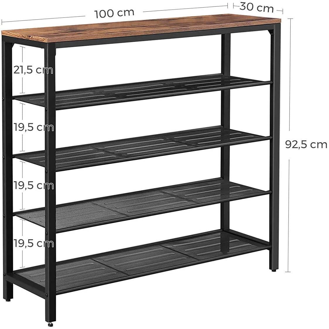 Vasagle オープンラック 幅100cm 奥行30cm 高さ92 5cm 5段 ラック 5段ラック 木製ラック オープンシェルフ 木製シェルフ 木製 木目 靴収納 見せる収納 おしゃれ スチール アンティーク風 シューズラック 靴棚 メッシュ棚 ヴィンテージ風 シック 玄関 Nlbs15bx Zaviaerp Com