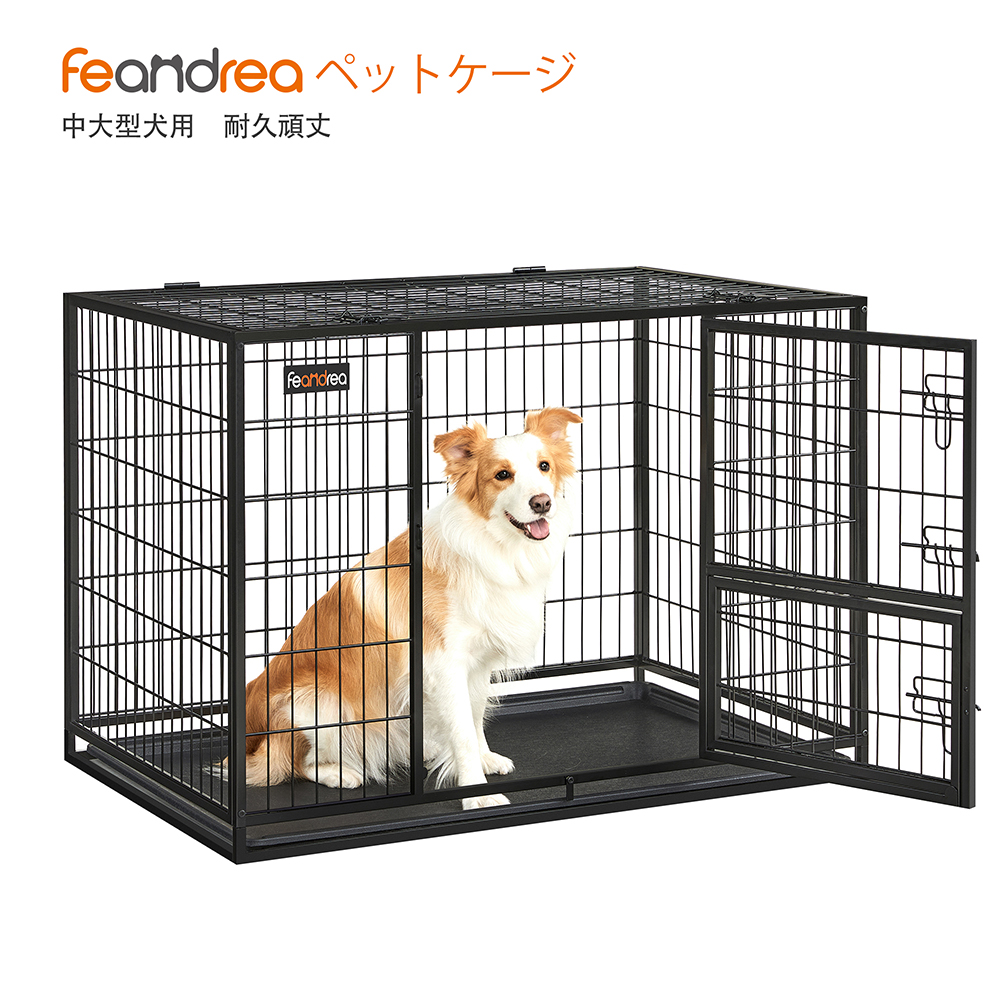 ふるさと割 Feandrea ペットケージ 折りたたみ 犬ケージ 大型犬 中型犬 ダブルドア付き トレー付き ペットサークル 大型 組立簡単 室内外兼用 幅107x奥行70 X高さ74 9cm ペットハウス Ppd001b01 Fucoa Cl