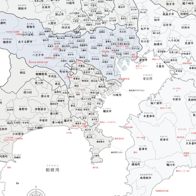 定番 関東地図 ポスター 爽やかなグレイッシュブルー 市町村名 サイズ 室内用 インテリア 知育 日本 Salacristal Pl