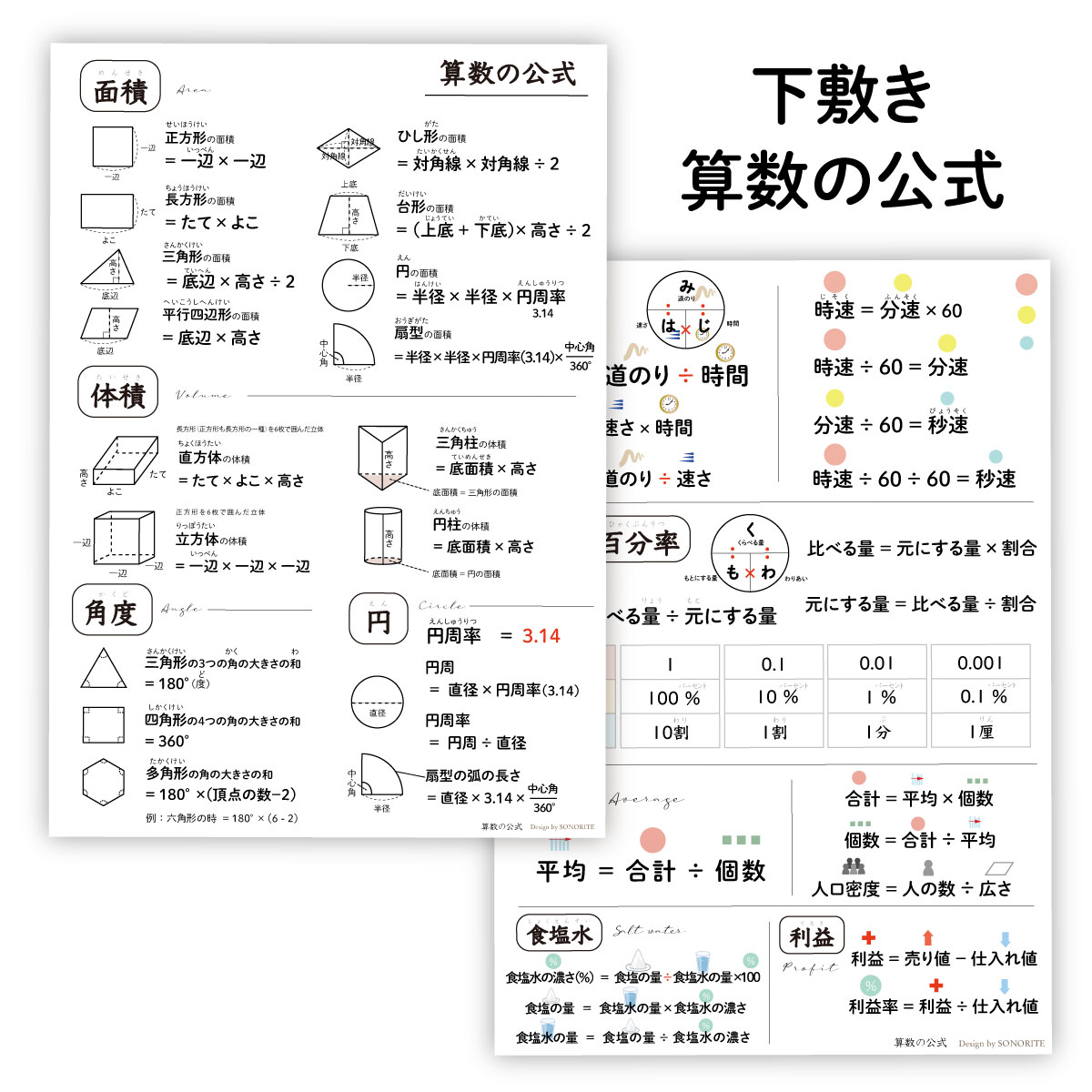 お値下げ！小中学生教材一式 楽天市場】訳あり【下敷き】算数の公式 一覧表 小学生 中学生