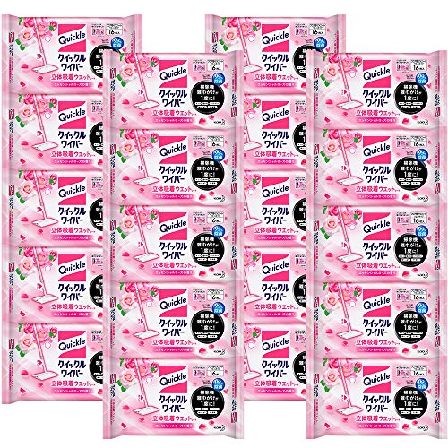 クイックル 【ケース販売】ワイパー フロア用掃除道具 立体吸着ウエットシート ローズの香り 16枚 ×20個 送料無料