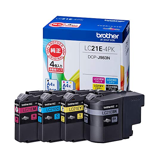 【brother純然たる】インキ薬莢4色容器に並べる LC21E-4PK 相応う型番:DCP-J983N 他 貨物輸送無料