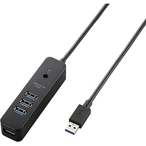 エレコム USB3.0 ハブ 4ポート ACアダプタ付 セルフ/バス両対応 マグネット付 ブラック MacBook / Surface 送料無料