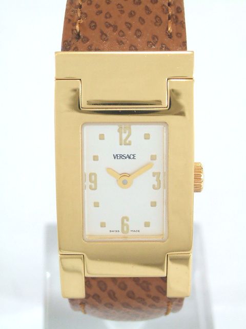 VERSACE ヴェルサーチ レディース クォーツ ウォッチ ASQ90 SS(ゴールドメッキ) 茶革ベルト ベルサーチ 腕時計【送料無料!】【代引き手数料無料!】【中古】|ソフィア ネットショップ