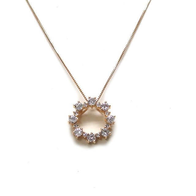 ダイヤ　オープンサークル　チェーン　ネックレス　0.58ct　K18PG【送料無料！】【代引き手数料無料！】【中古】【20251015】