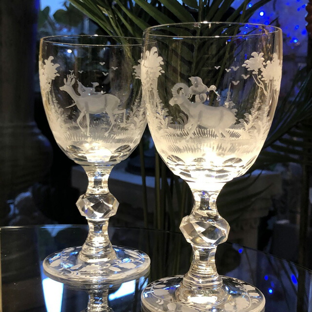 ブドウ酒水のみ(ボヘミア) 「毛の荒物見晴らし文」 2個組【貨物輸送無料！】【代引っ張ること委員会無料！】【中古】【20221217】