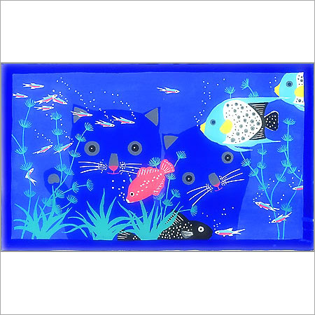【無料ラッピングサービス有り】 吉岡浩太郎 額縁付きシルクスクリーン（版画）427&times;336mm 猫と魚｜ソプラノ