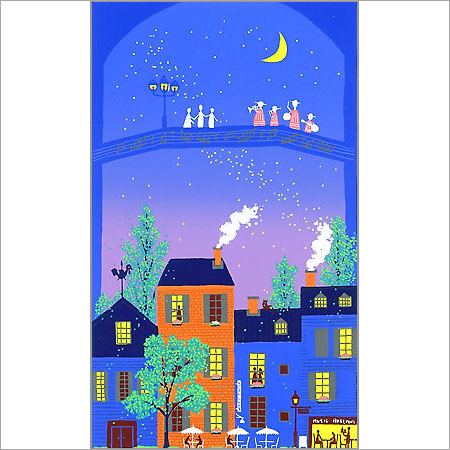 【無料ラッピングサービス有り】 吉岡浩太郎 額縁付きシルクスクリーン（版画） 427×336mm 夜空