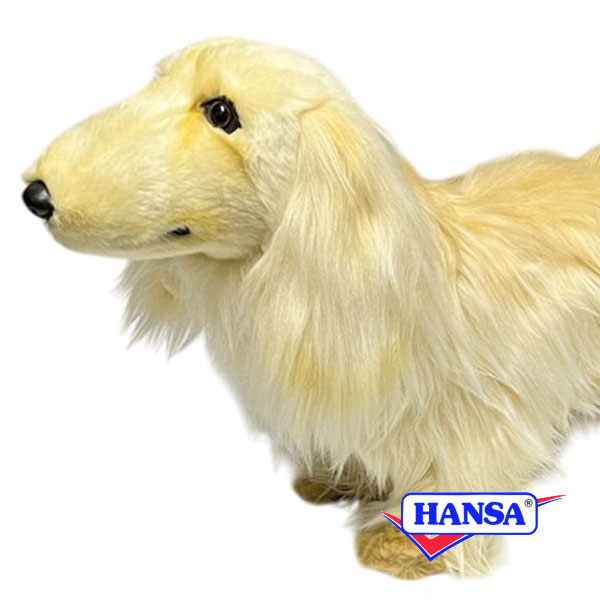HANSA ハンサ ぬいぐるみ8510 ミニチュアダックスフンド ロングヘア イエロー（クリーム） 犬 イヌ リアル 動物｜ソプラノ