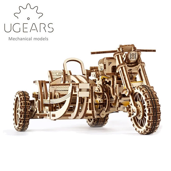【無料ラッピングサービス有り】<BR>Ugears ユーギアーズ 木製組立立体パズル スクランブラー UGR-10 サイドカー付き