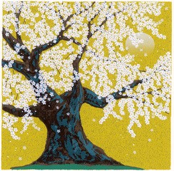 【無料ラッピングサービス有り】 吉岡浩太郎 額縁付きシルクスクリーン（版画）348&times;348mm 桜咲く｜ソプラノ