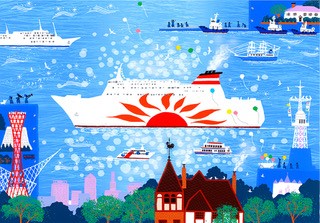 【無料ラッピングサービス有り】 吉岡浩太郎 額縁付きシルクスクリーン（版画） 655×504mm 希望の港街B 20,306円