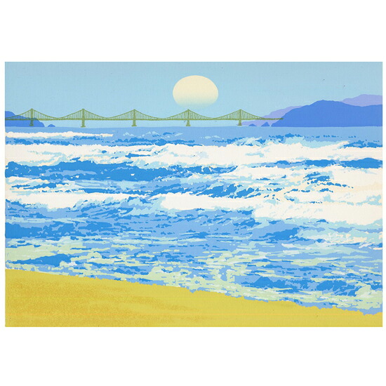 【無料ラッピングサービス有り】 吉岡浩太郎 額縁付きシルクスクリーン（版画） 472×396mm 浜辺の朝