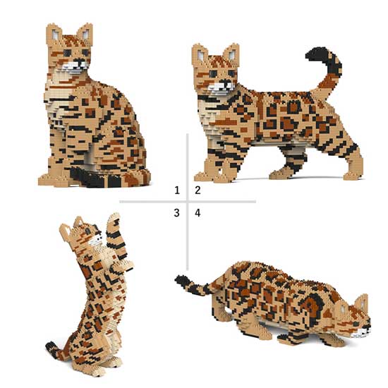 Jekca ベンガル 大人向けブロック玩具 デジタルねこ 01s M01 茶 ネコ 茶 01s M01 動物インテリア ネコ 猫 立体パズル 4in1 猫の模型 ジェッカブロック パック 組立パズル ソプラノ