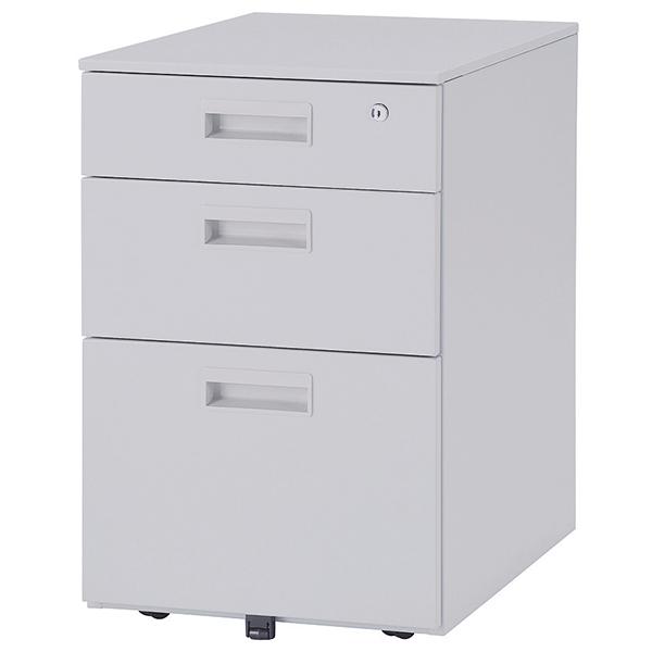 スチール製 3段 ワゴン ニューグレー色 ペントレー付き オフィス家具 鍵付 W395×D550×H616 GD-010