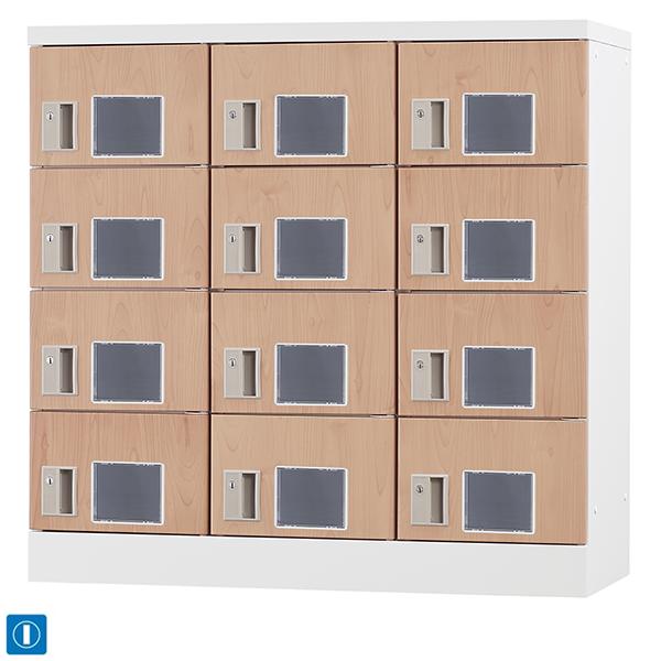 【受注生産品】 木目柄 12人用 スタンダードロッカー 浅型 鍵付き 窓付き 12人用タイプ シリンダー錠 3列4段 GLK-S12W-NT ロッカー おしゃれ スチールロッカー スチール製 オフィスロッカー 収納 更衣ロッカー 木目ロッカー 木目柄 オフィス家具 【日本製】【送料無料】 48,900円
