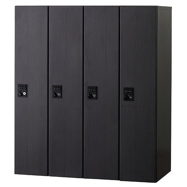 日本製 パーソナルロッカー 4人用 上下置兼用 スチール製 W900×D450×H1050mm 4列1段 ブラック アッシュグレー 鍵付き ダイヤル錠 キャビネット 業務用 メールボックス メールロッカー 個人ロッカー 個人用ロッカー オフィス家具 完成品 車上渡し 【受注生産品】|DELTA オフィス家具