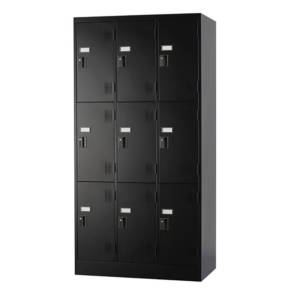 【楽天市場】【受注生産品】 9人用 ブラック スタンダードロッカー 鍵付き 9人用タイプ 3列3段 シリンダー錠 TLK-S9-MB ロッカー
