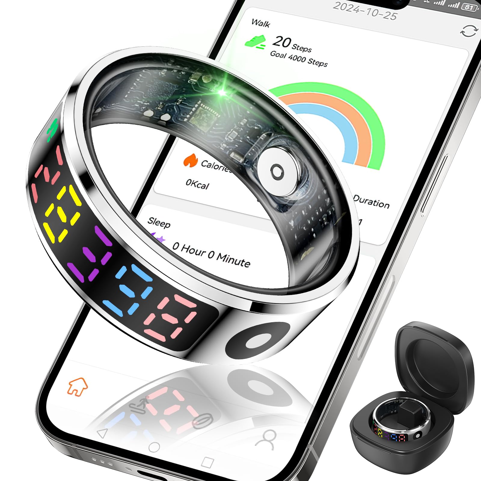 【2025新登場】スマートリング 活動量計 スマート指輪 最大7日間持続 多種類運動モード 5ATM防水 カメラ制御 歩数計 カロリー 運動距離 小型 超軽量 smart ring 男女兼用 5サイズ USB磁気充電ケーブル付き iphone/アンドロイド対応 プレゼント ギフト 贈り物 送料無料