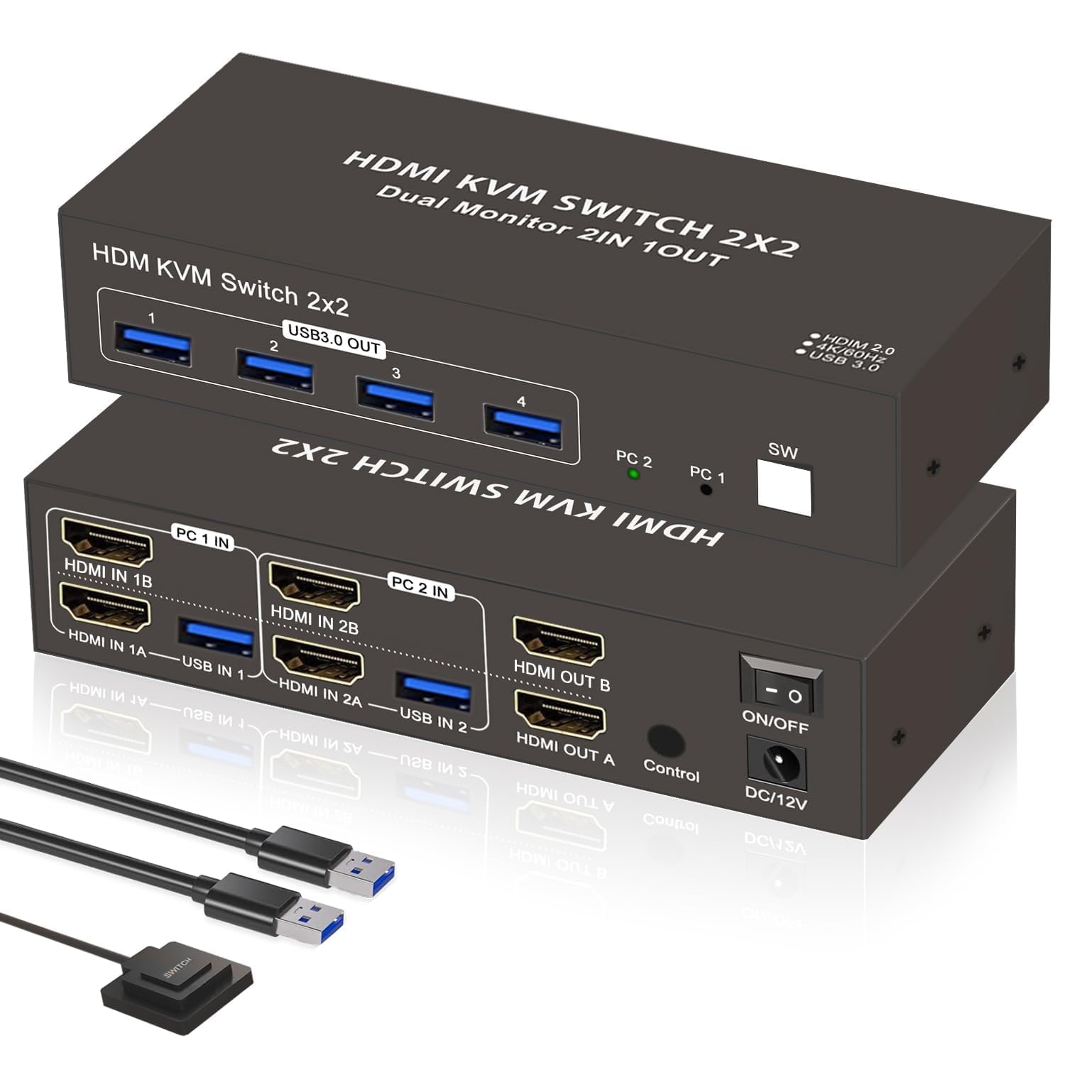 デュアル管する HDMI KVM うつり変わり器 2パソコン うつり変わり 2画面 一斉に最終生産物 USB 3.0 4最終生産物 KVM スイッチャー 鍵盤 二十日鼠 分かち合う デュアル ディス