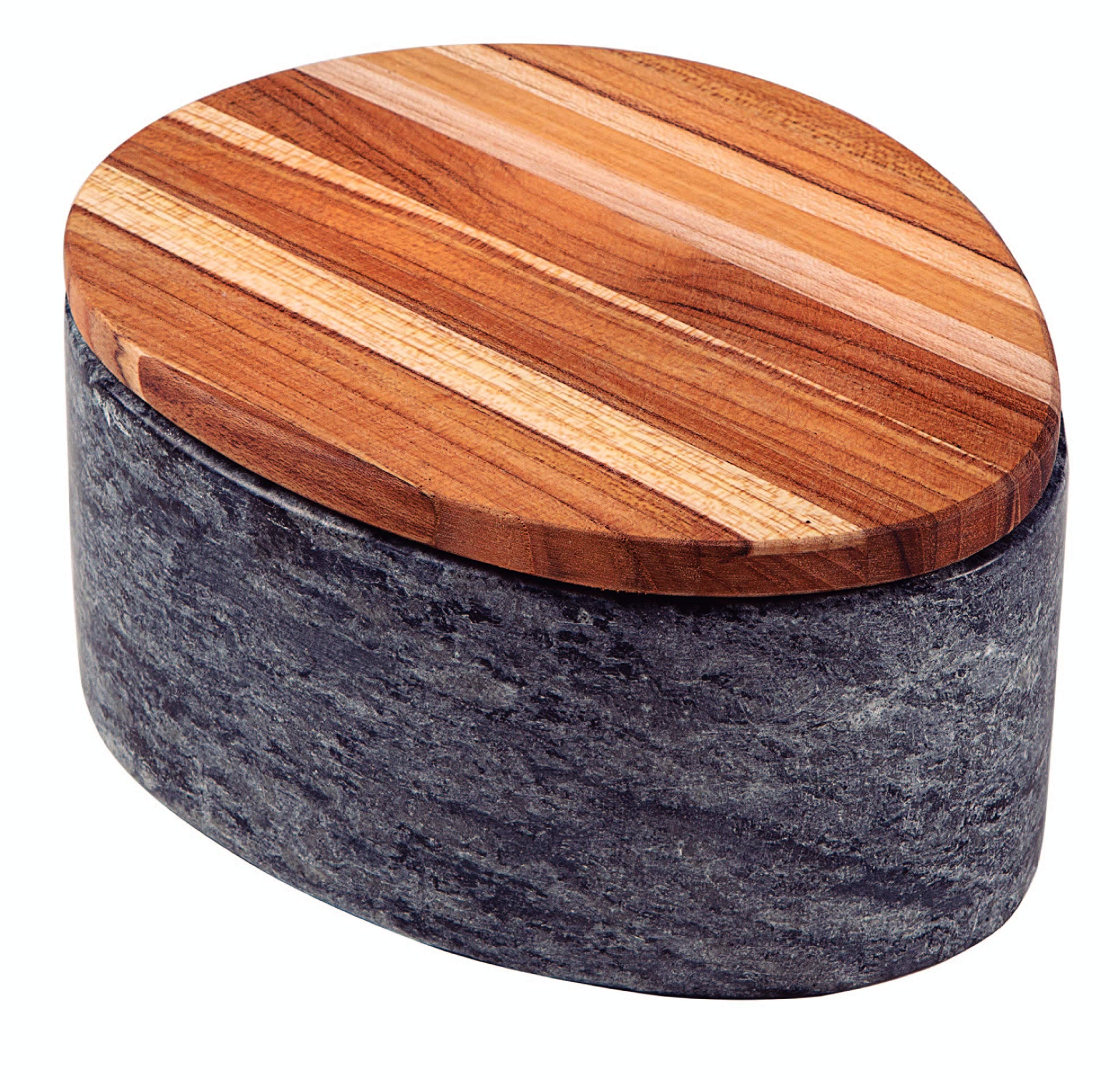 【送料無料】コンクレータ 石と木のモダンデザインディッシュ 石皿 16cm&times;13cm 木製蓋付き 天然木 ギフト ブラジル製 13416/051｜Sora Value