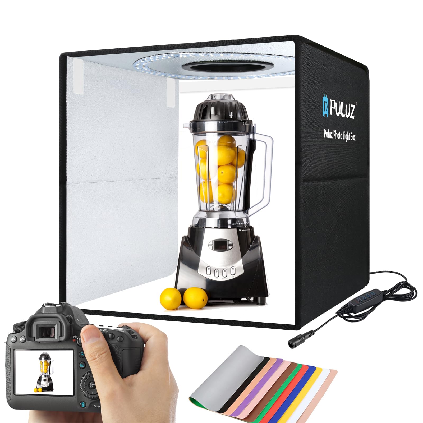 【送料無料】50cm撮影ボックス、ポータブル簡易スタジオ商品撮影用 3つの色温度200個6500K超高輝度LEDライト10段階の明るさ調整 卓上撮｜Sora Value