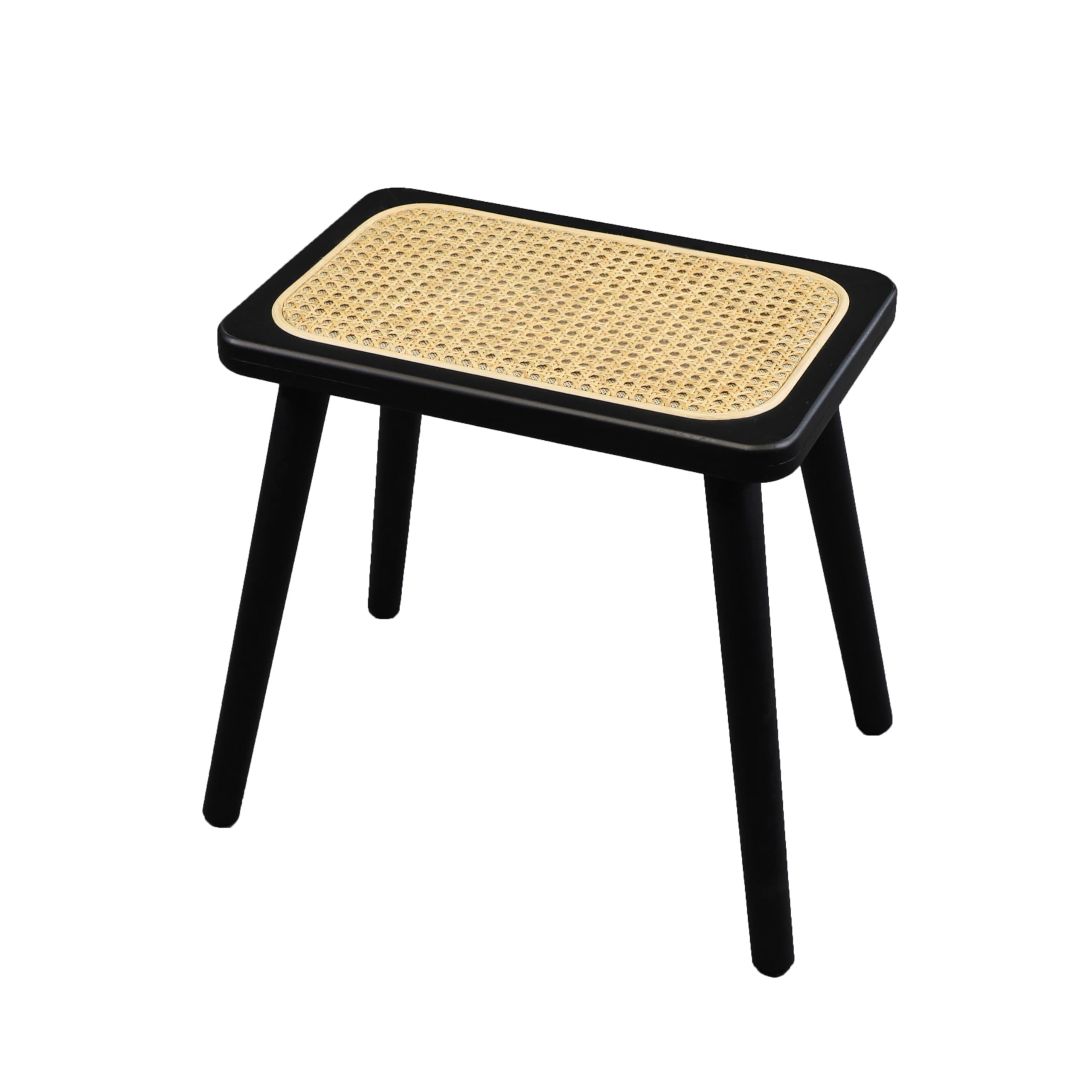 [ ] ttan Top Wood Stool, 籐製スツール 北欧 籐編み,ラタン スツール 椅子(長方形, 黒)