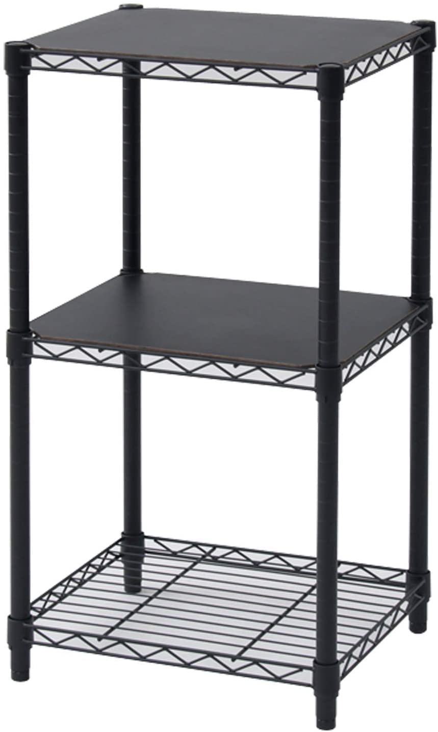 () ラック スチールラック本体 棚 3段 ロータイプ 収納棚 シェルフ ブラック 45×39×85cm 木製棚板2枚セット 耐荷重150kg ICM-83453J(B