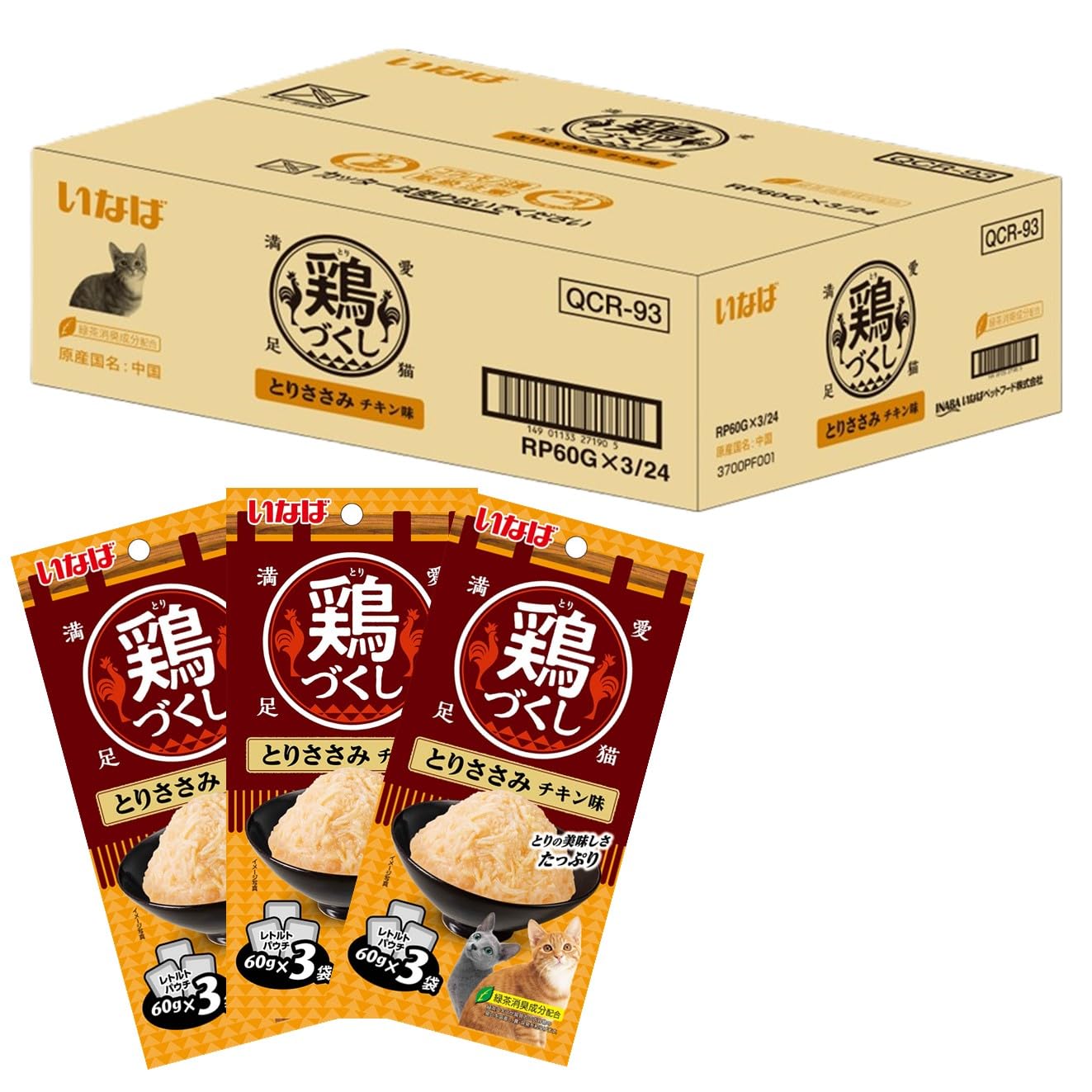 いなば 鶏づくし とりささみ チキン味 60g×3袋×24個 猫用 ウェットフード