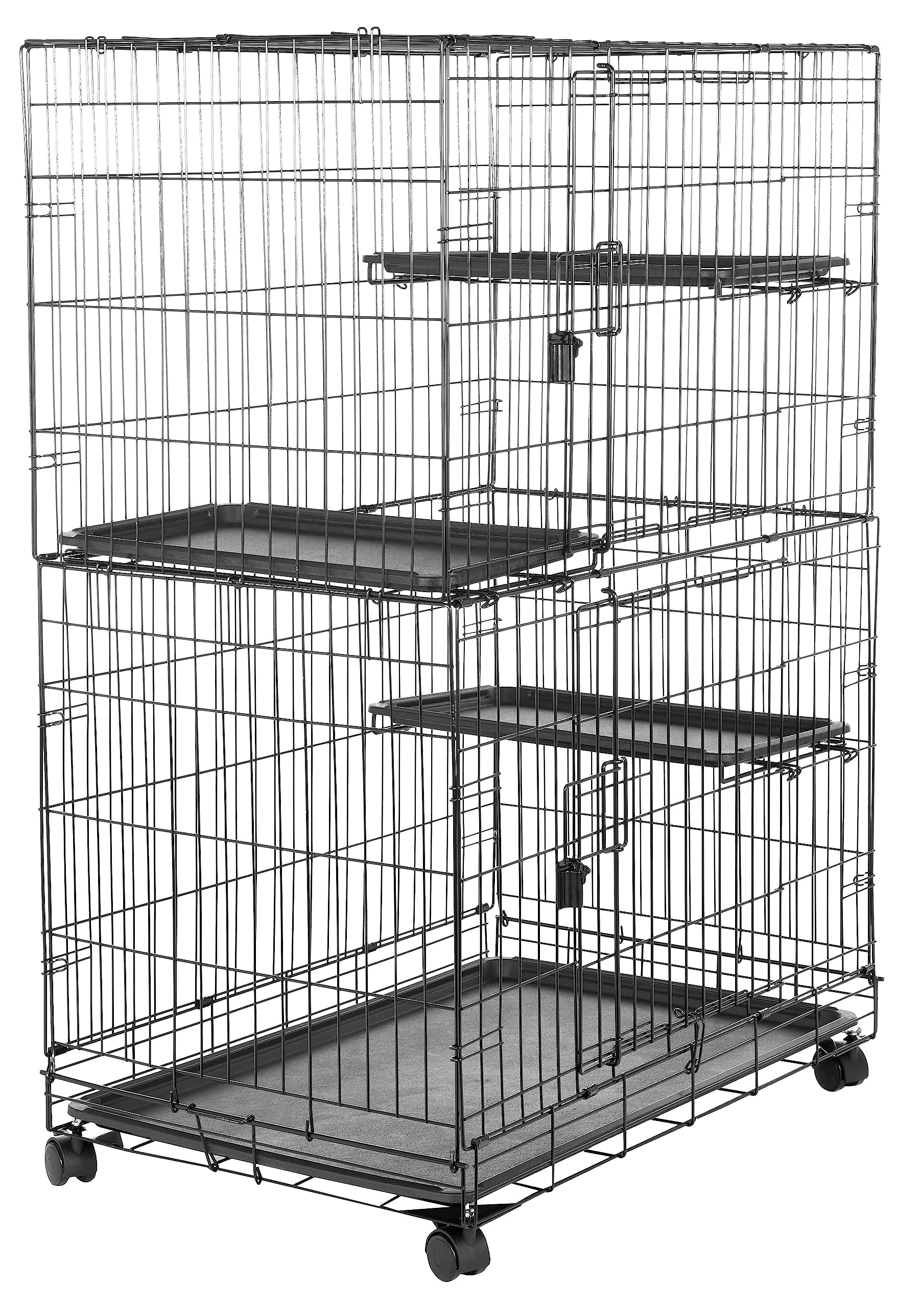 ベーシック 猫ケージ キャットケージ 大型 3段 91L x 57W x 129H cm 折り畳み式 ブラック|空筆店