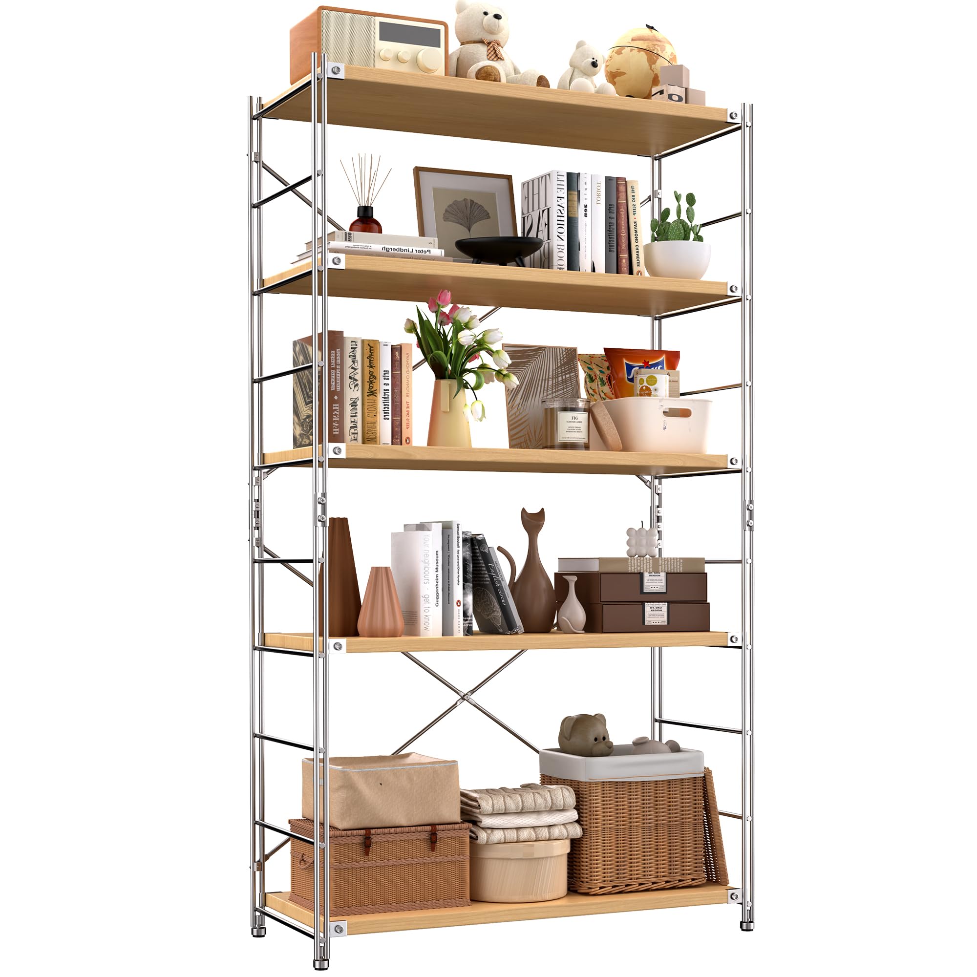 【送料無料】【10％OFFクーポン配布中】HOMNITURE 5 段ラック 幅 86cm キッチンラック 仕切り板高さ調節可能 多機能収納 組み立て簡単