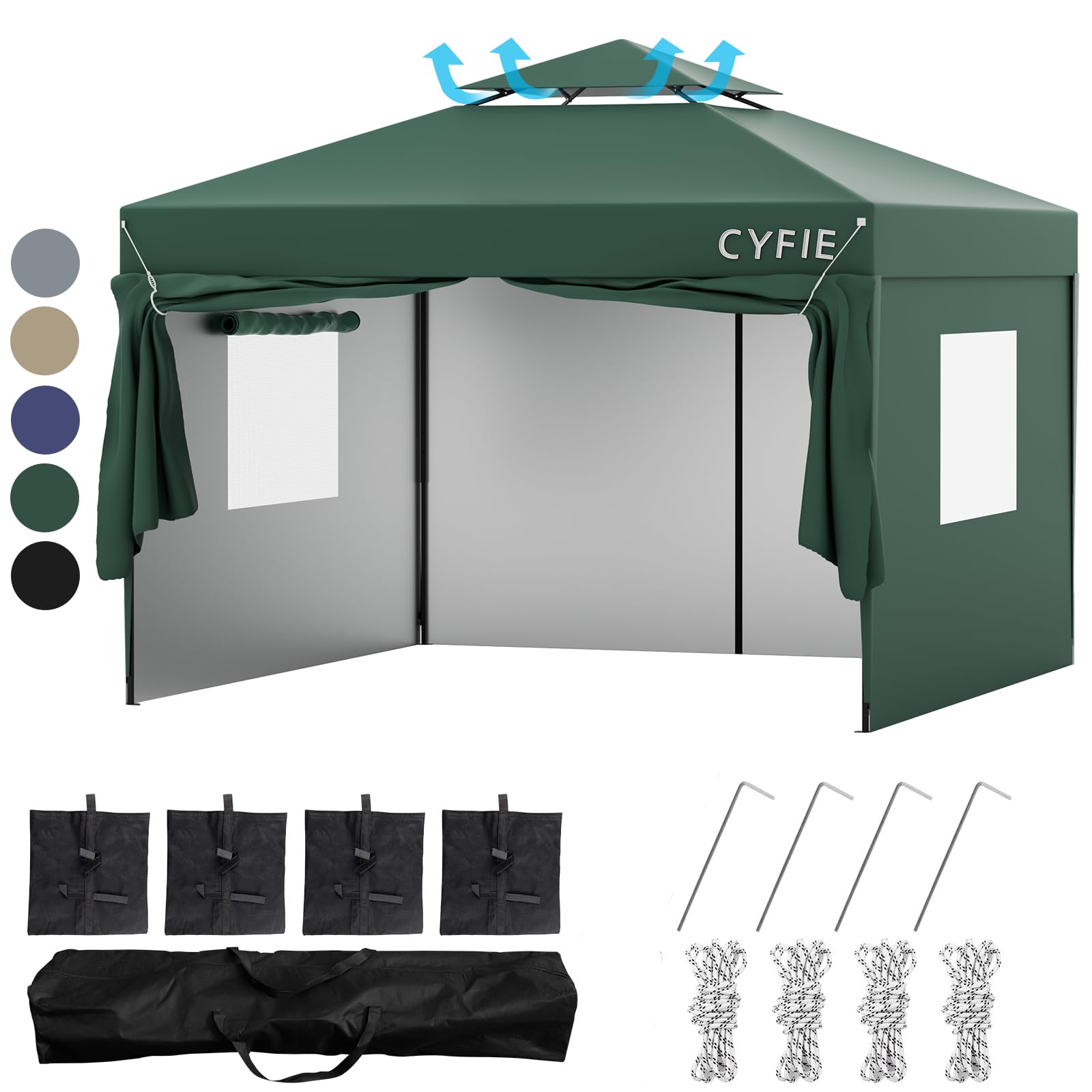 【送料無料】CYFIE タープテント 3m×3m 高さ3段階調節 サイドシート4枚付属 uvカットワンタッチタープテント サンシェード 高耐水加工|空筆店