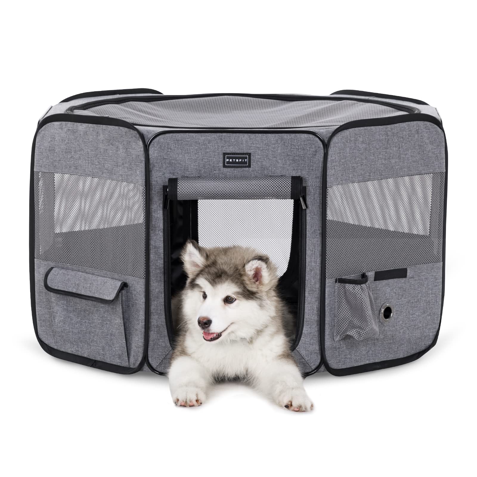 【クーポンで10％OFF！！】【送料無料】Petsfit 猫の分娩室 折りたたみサークル 八角形 プレイサークル 犬猫兼用 メッシュ 屋根付き 屋