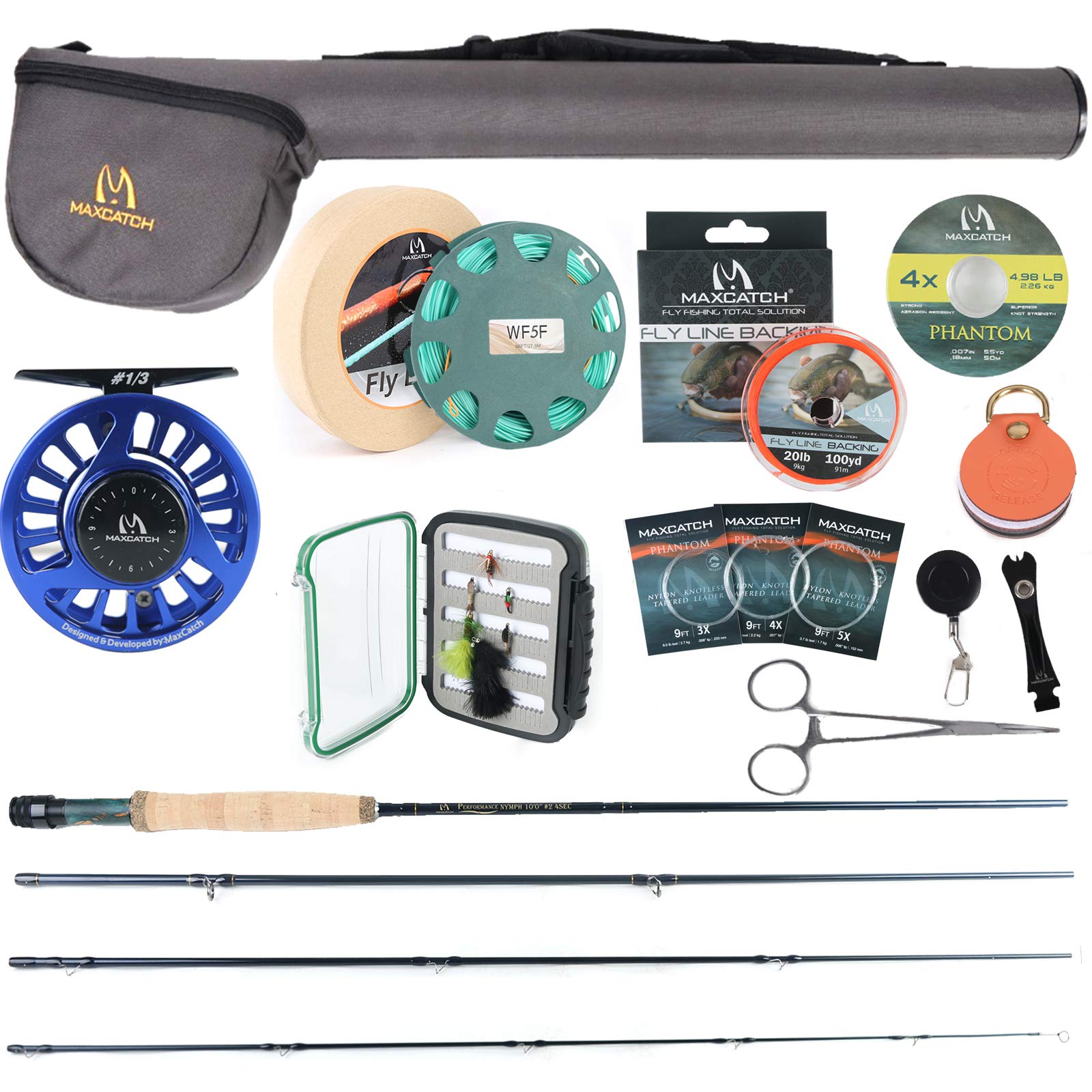 M MAXIMUMCATCH Maxcatch Nymphフライロッド4ピースIM10黒鉛フライフィッシングロッドチューブ持って (3wt 10ft フィッシングセット)｜空筆店