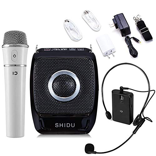 SHIDU ワイヤレス ハンズフリー拡声器 小型 高出力25W イベント用スピーカー ポータブル 音楽再生可能 マイク付き 2人同時使用OK イベン｜空筆店