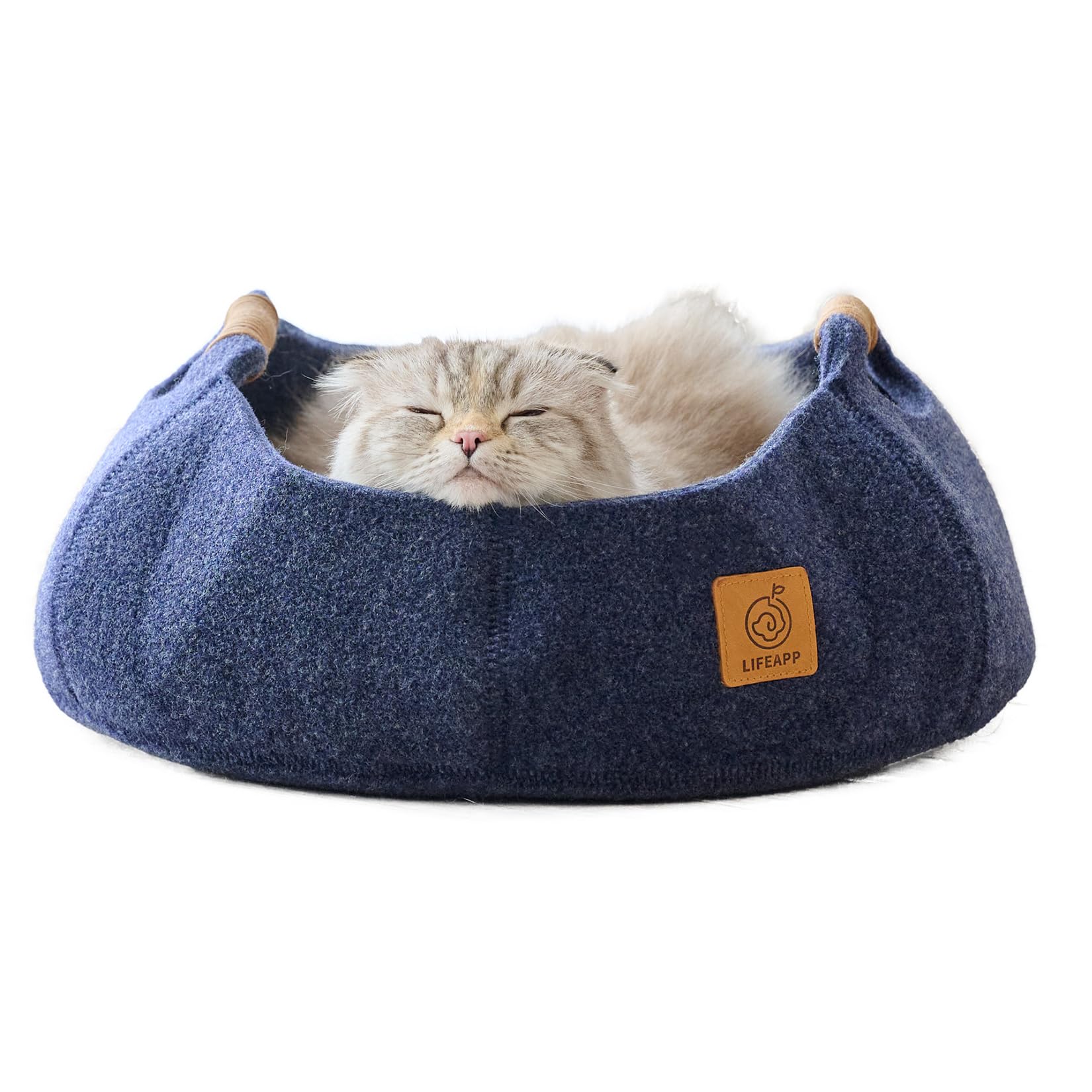 フェルトキャットベッド (コハル) スモーキーネイビー ペット 猫 犬 ハウス クッション ねこ おしゃれ 小型犬 ウール 白