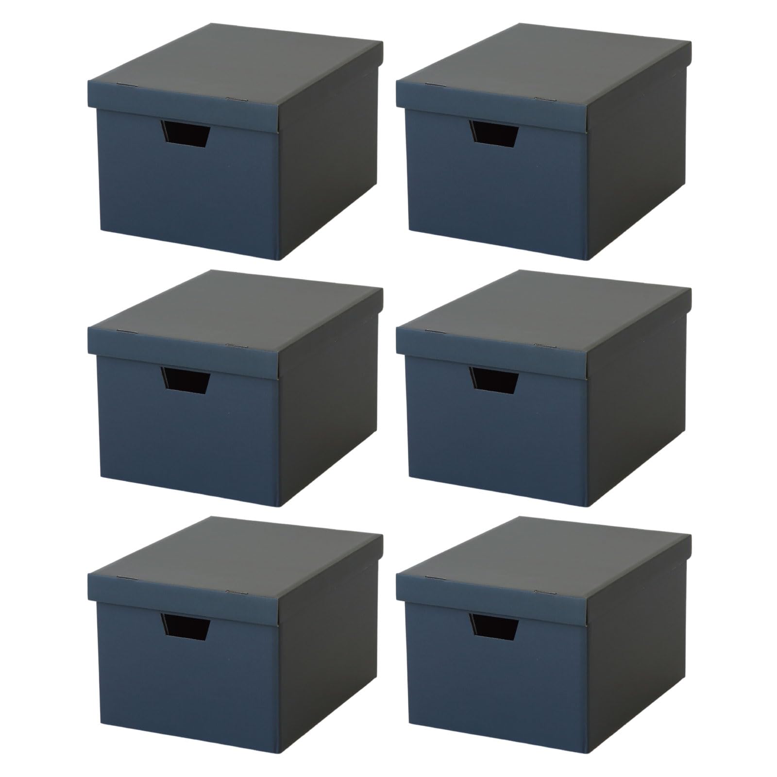東洋ケース 4収納ボックス 5個+1個(6個組) 幅33×奥行43×高さ26cm 段ボール収納 ファイル 書類 収納 ケース 日本製 (ブラック)
