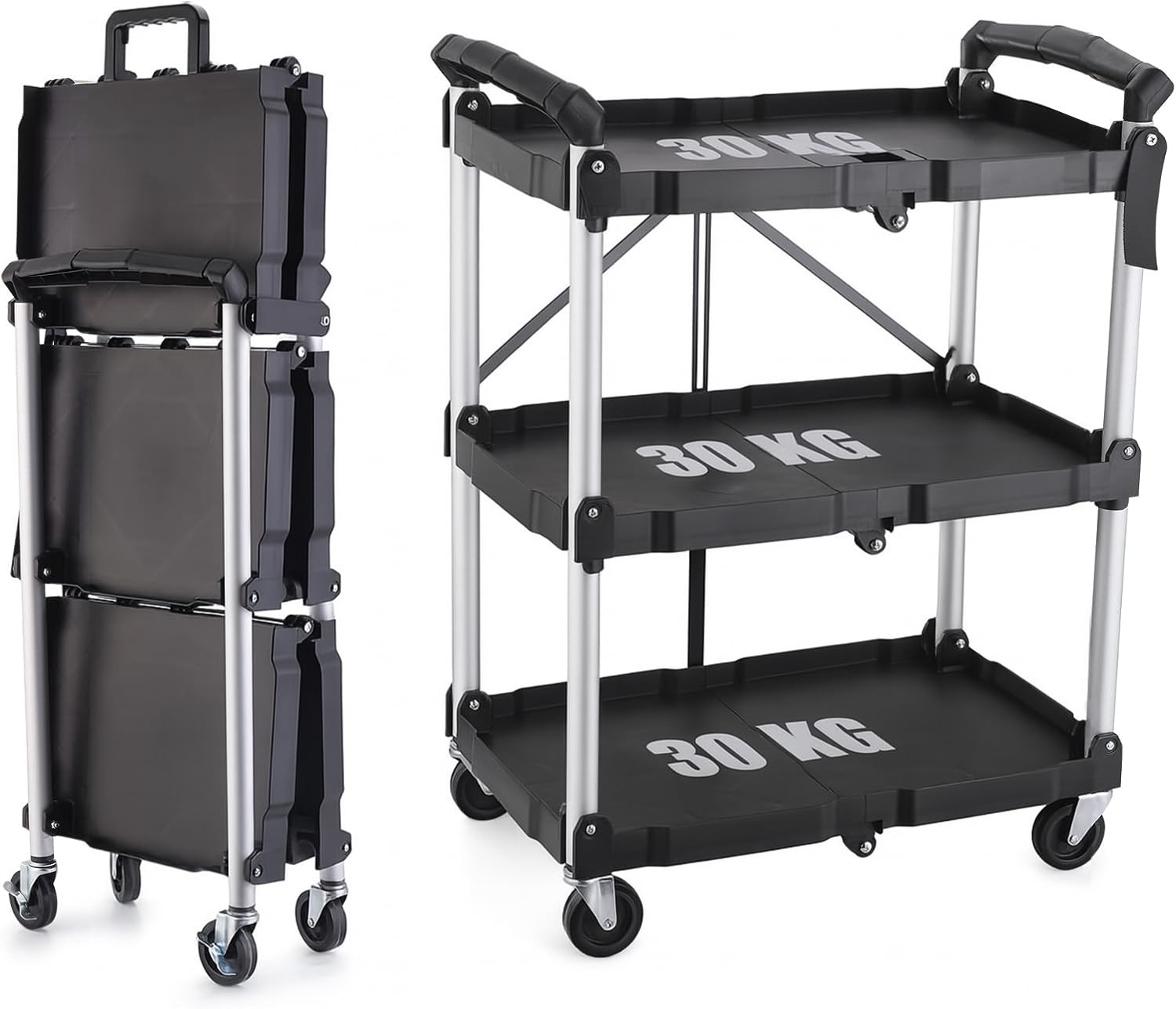ツールワゴン キャスター付き 段 折りたたみ 総耐荷重90kg キャビネット ツールボックス 工具 棚 キッチンワゴン キャリーワゴン 収納