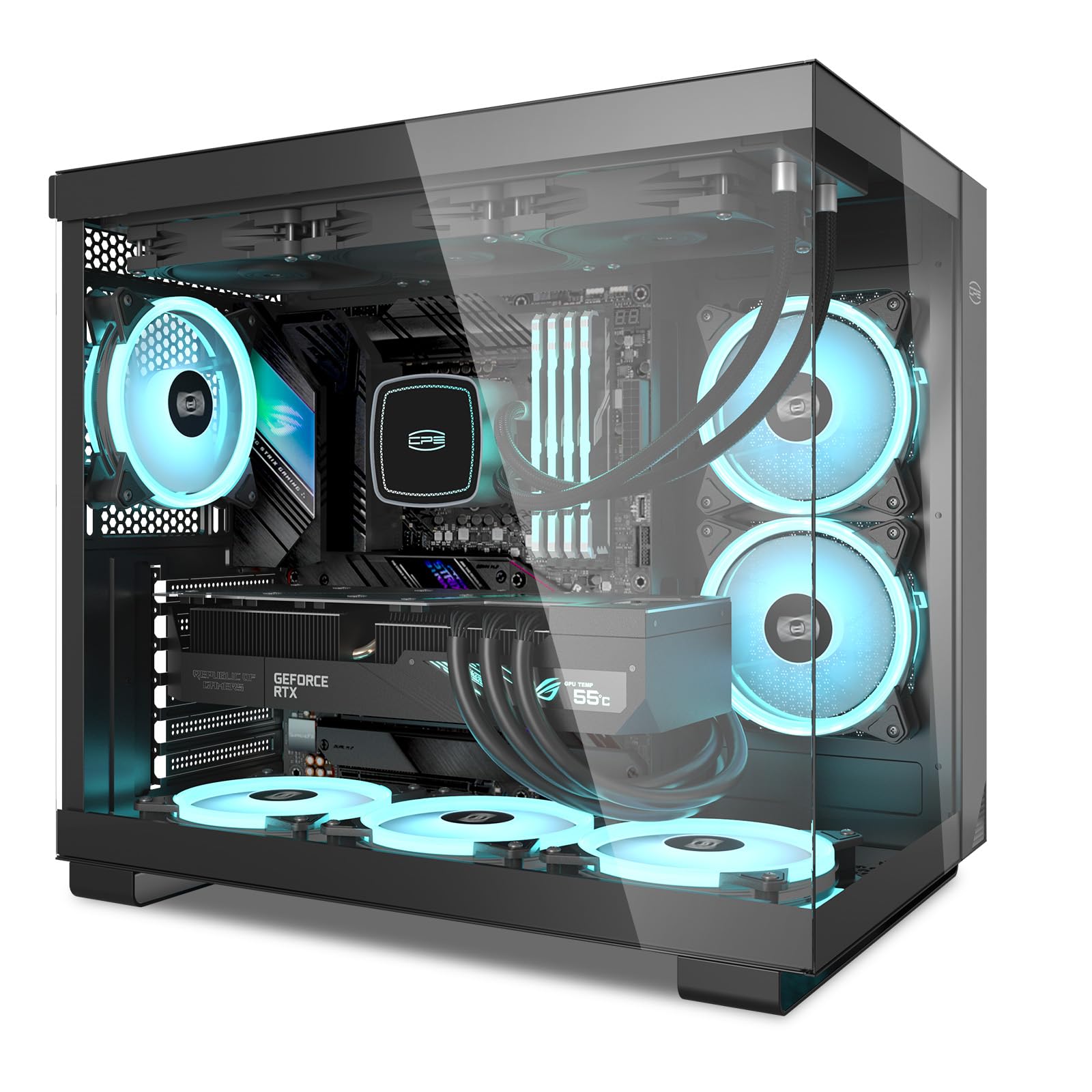 タワー ケースタワー PCケース 120mm ARGBファン6個 RTX 40シリーズグラフィックスカード対応 透明ガラス Type-C 2