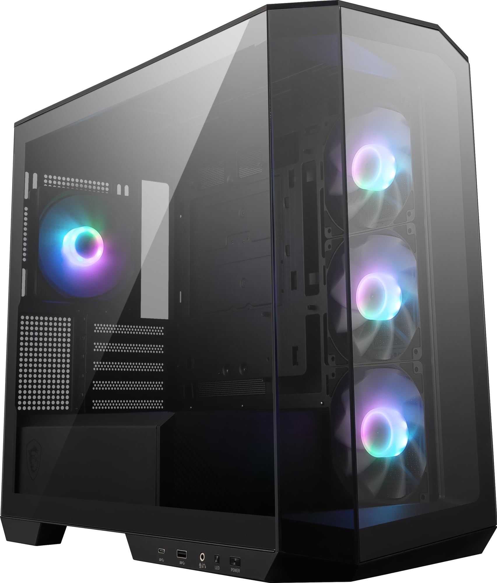 ケース microATX ミドルタワー 黒 ピラーレスモデル ARGBファン4基付き強化ガラスパネル 背面コネクタ対応 CS8963