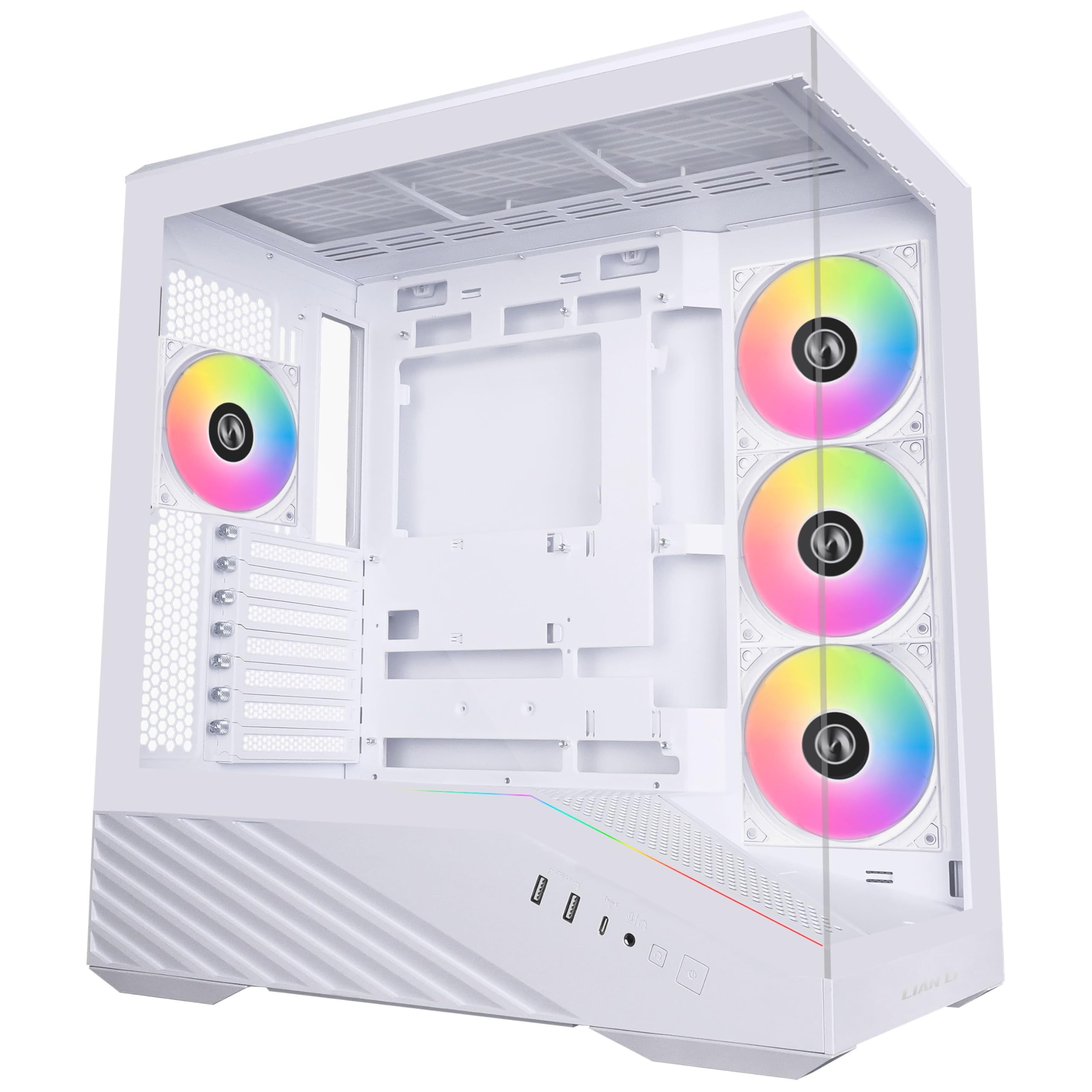 ピラーレスPCケース 120mm LEDファン4基標準搭載 LEDストリップ 小物展示スペース装備[V100RW]