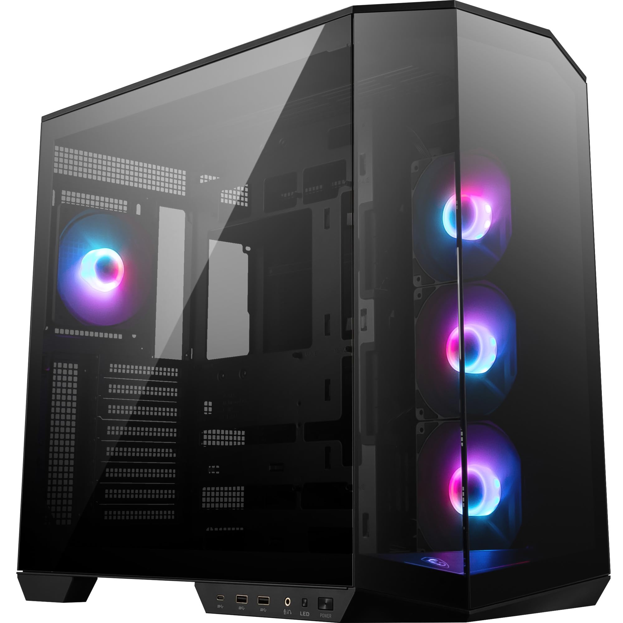 ケース ATX ミドルタワー 黒 ピラーレスモデル ARGBファン4基付き 強化ガラスパネル 背面コネクタ対応 CS9191